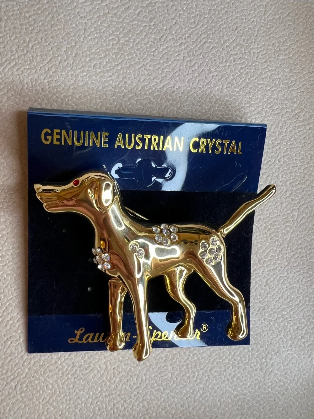 Gold Dog Brooch with Genuine Austrian Crystals Vintage New Old Stock